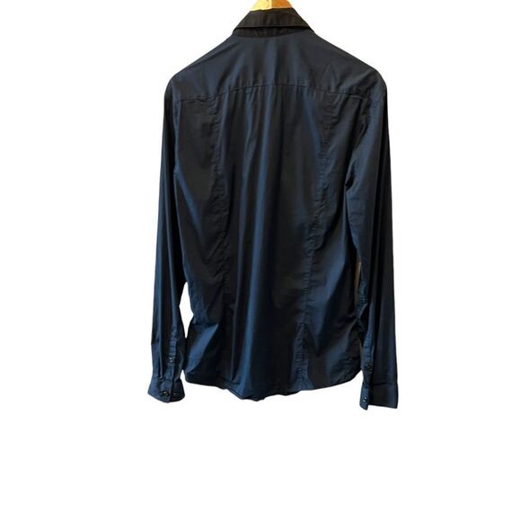 MENS H&M 5 Cotton Stretch Navy Blue Long Sleeve Button Up Dress Shirt L - Picture 2 of 8